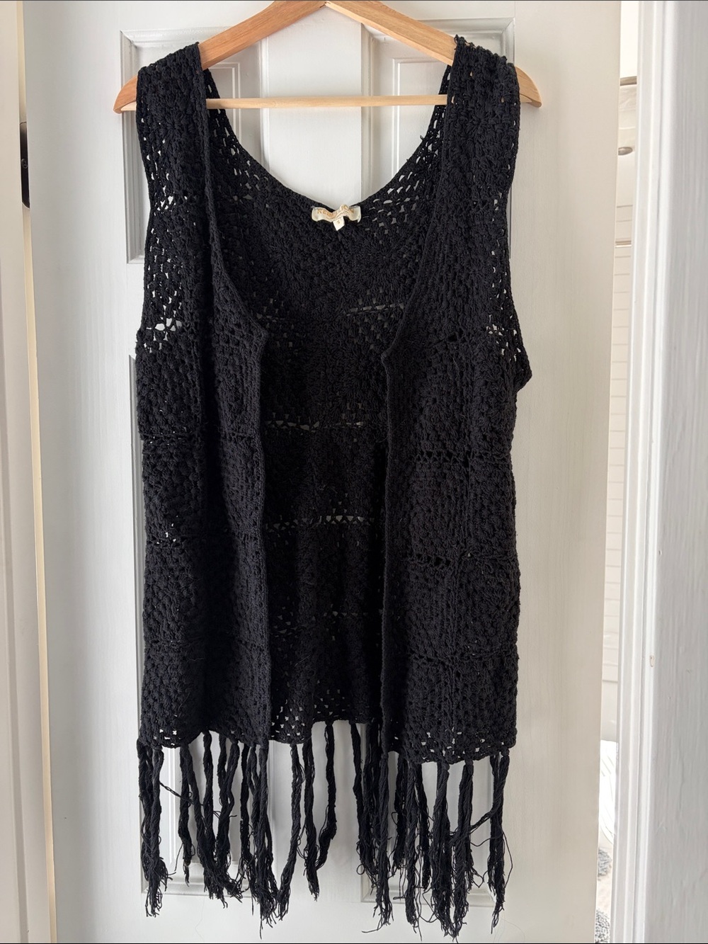 Rebellion Black Crochet Fringe Camisole Vest
